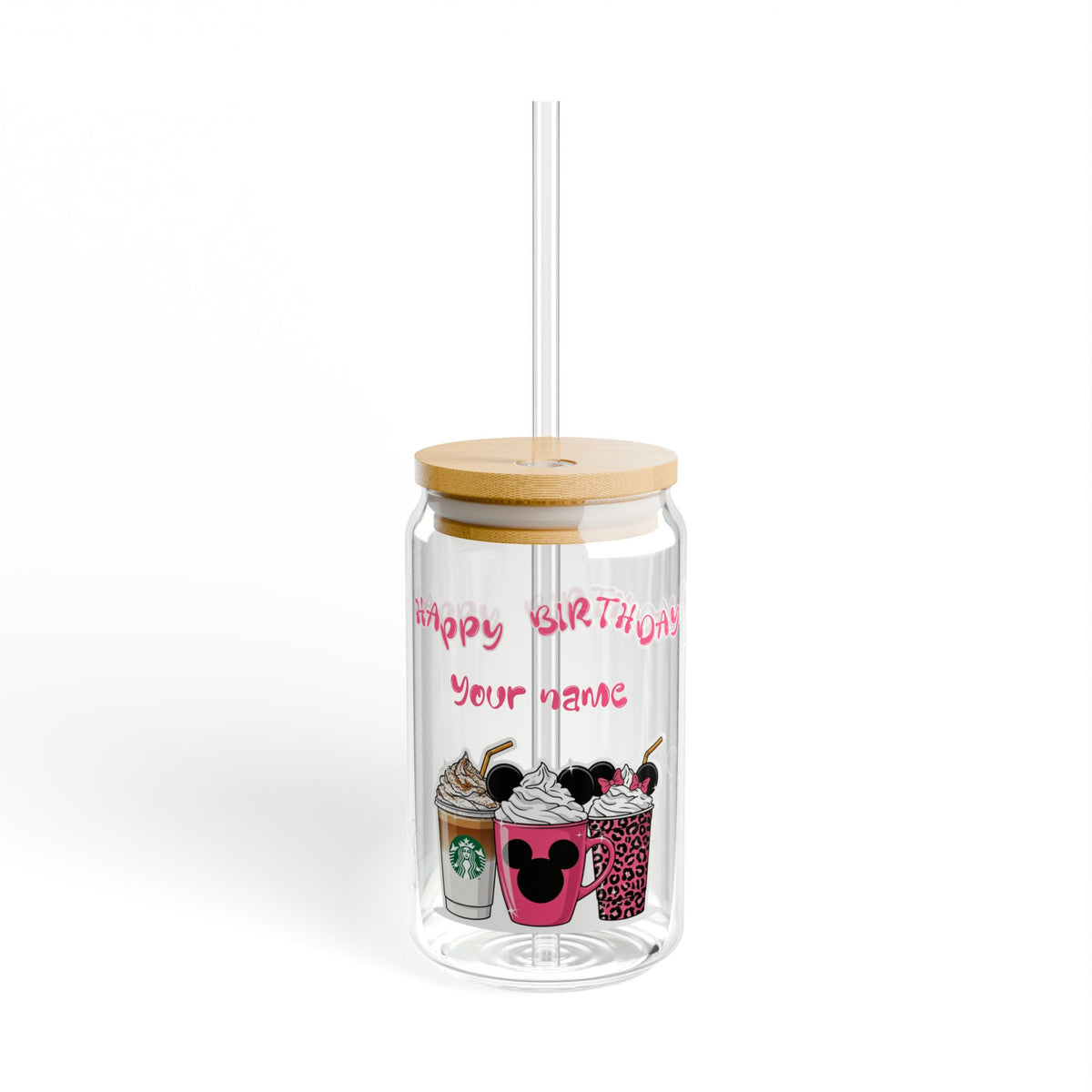 VASO SIPPER PERSONALIZADO "HAPPY BIRTHDAY" - DISEÑO BEBIDAS CUTE Sipper Glass, 16oz