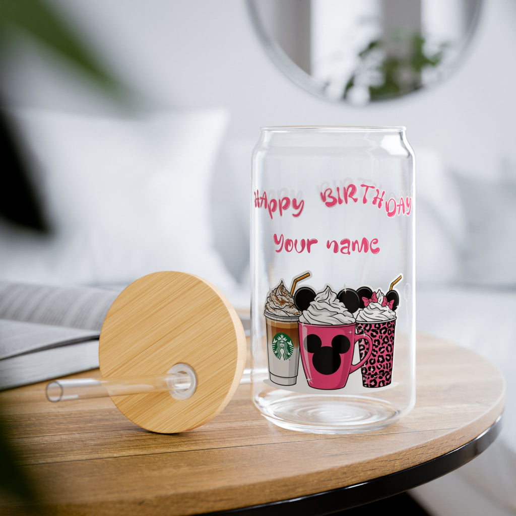 VASO SIPPER PERSONALIZADO "HAPPY BIRTHDAY" - DISEÑO BEBIDAS CUTE Sipper Glass, 16oz
