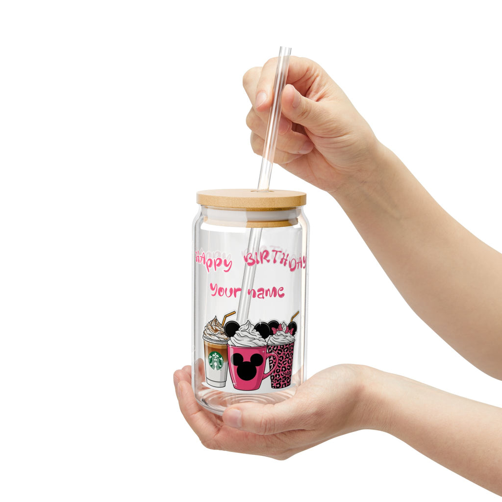 VASO SIPPER PERSONALIZADO "HAPPY BIRTHDAY" - DISEÑO BEBIDAS CUTE Sipper Glass, 16oz