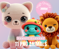 Kawaii Crochet Animals PNG Bundle – 11 Imagenes Alta Resolución