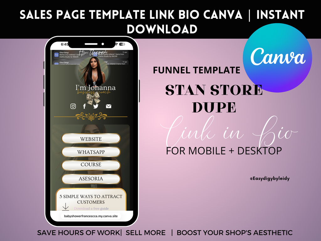 Plantilla Link in Bio Editable en Canva – Diseño Móvil Personalizable