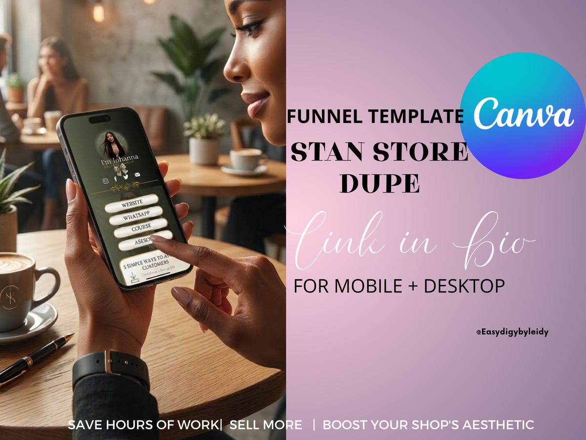 Plantilla Link in Bio Editable en Canva – Diseño Móvil Personalizable