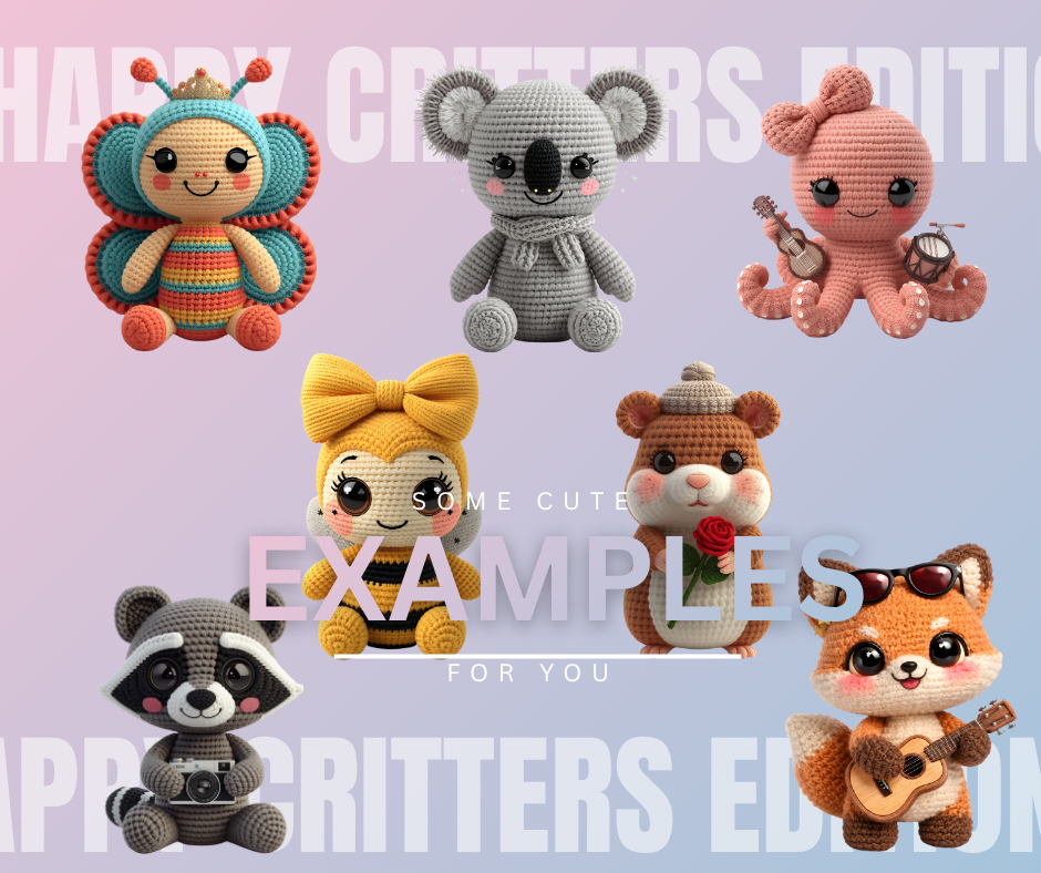 Kawaii Crochet Animals PNG Bundle – 12 Amigurumi Critters, Yarn-Knit Look (Digital Download)