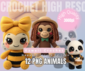 Kawaii Crochet Animals PNG Bundle – 12 Amigurumi Critters, Yarn-Knit Look (Digital Download)